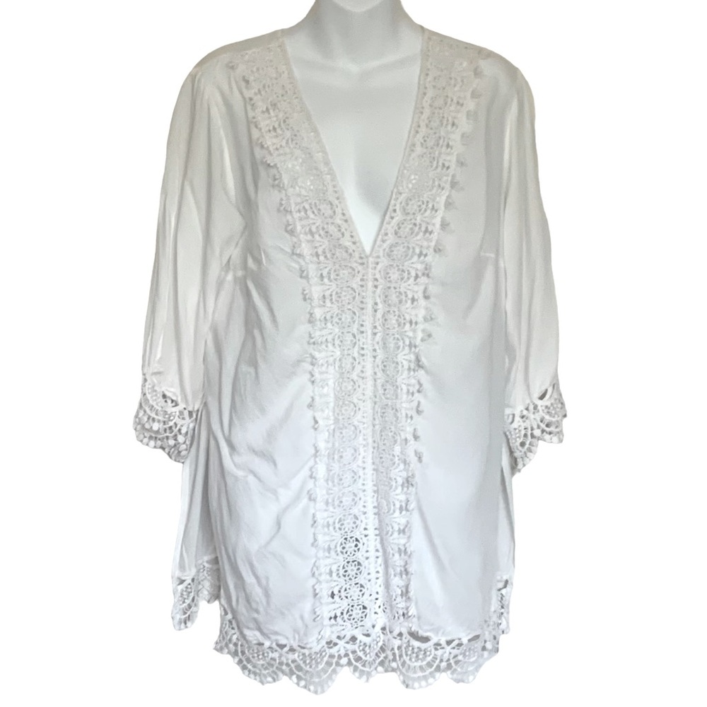 The Coral Atlantis White Crochet Swim Cover Up Size Small